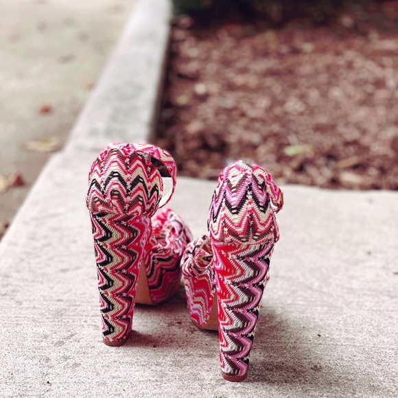 Shoes - Pink & Yellow Missoni Print Ankle Strap Platforms